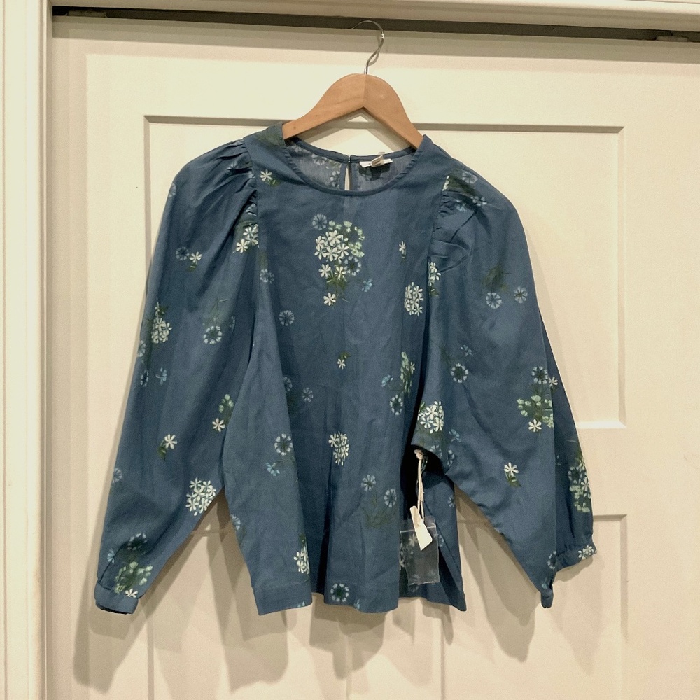 Ana Womens Top Size M Blue Floral Blouse 3/4 Sleeved NWT